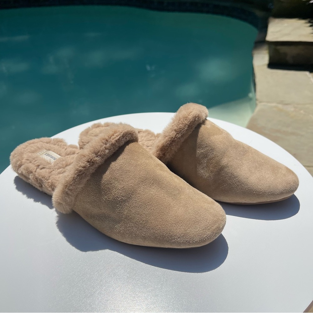 Birdie The Songbird Biscotti Suede & Faux Fur Women’s Slippers Size 8